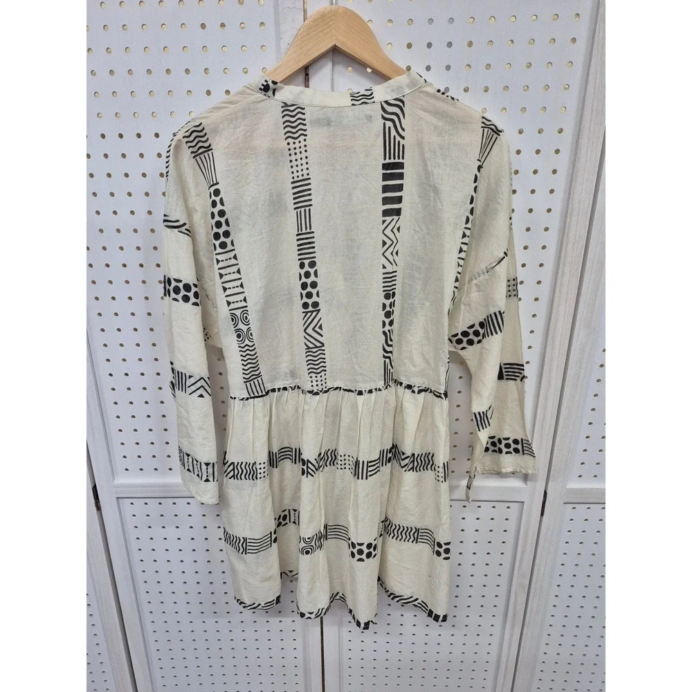 Gudrun Sjoden Piccolo Wrap Cotton Blouse Geometric Print Size Large